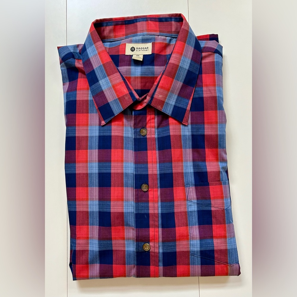 HAGGAR SHORT SLEEVE BUTTON FRONT COLLAR SHIRT XXL